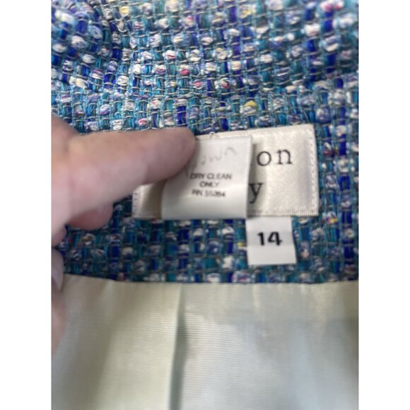 VTG Madison Gray Blue Green Textured 100% Silk Women SZ 14 Blazer Jacket USA - Picture 7 of 10